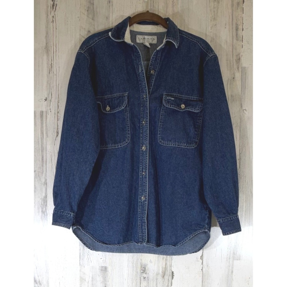 Lawman Denim Button Front Shirt Small Vintage 90s Western Cotton READ